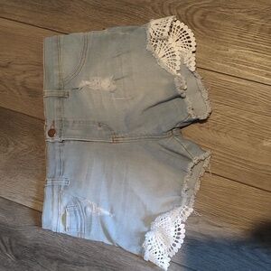 Light Blue Jean Shorts with White Lace
